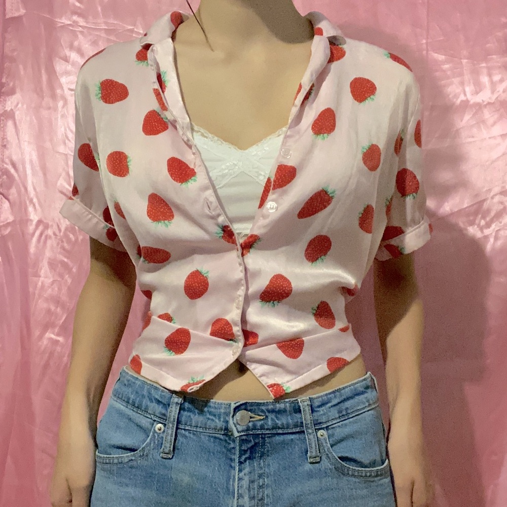 Y2K Cottagecore Shinny Strawberry Milk Flannel